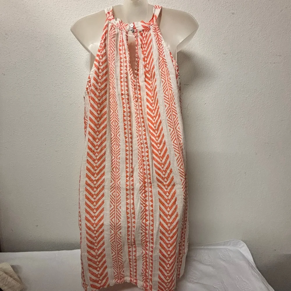 Made in Italy Bellambra Linen Halter Dress L Aztec design, vacation dress - Picture 3 of 8